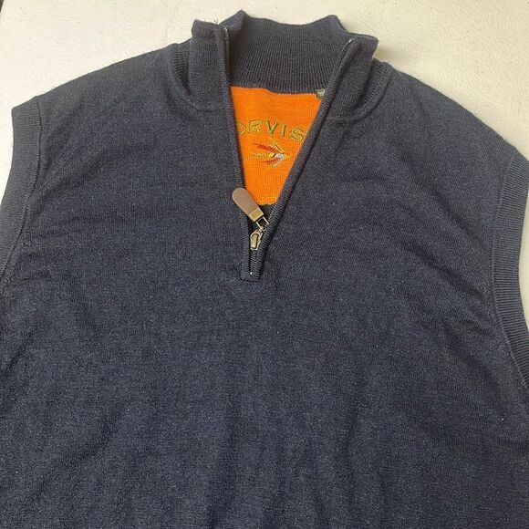 Orvis Merino Wool 1/4 Zip Sweater Vest Men’s Large Navy Blue Golf Fishing Hiking - Picture 4 of 9